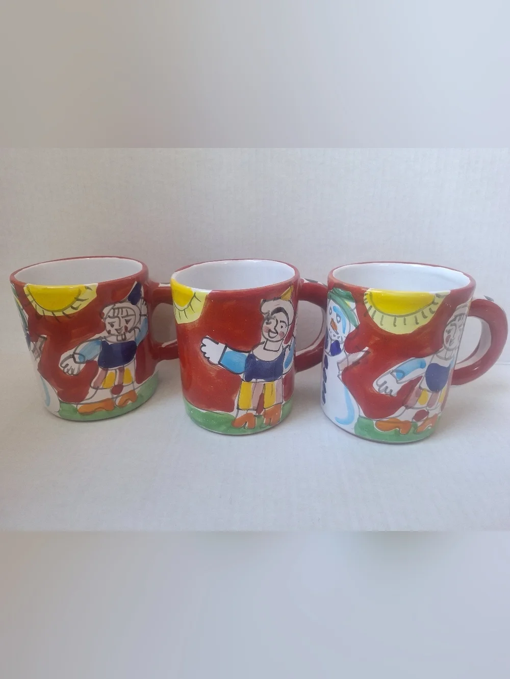 La Musa Ceramiche Christmas Coffee Mugs Hand Painted Holiday Colorful Lot Of 3 - Picture 1 of 6